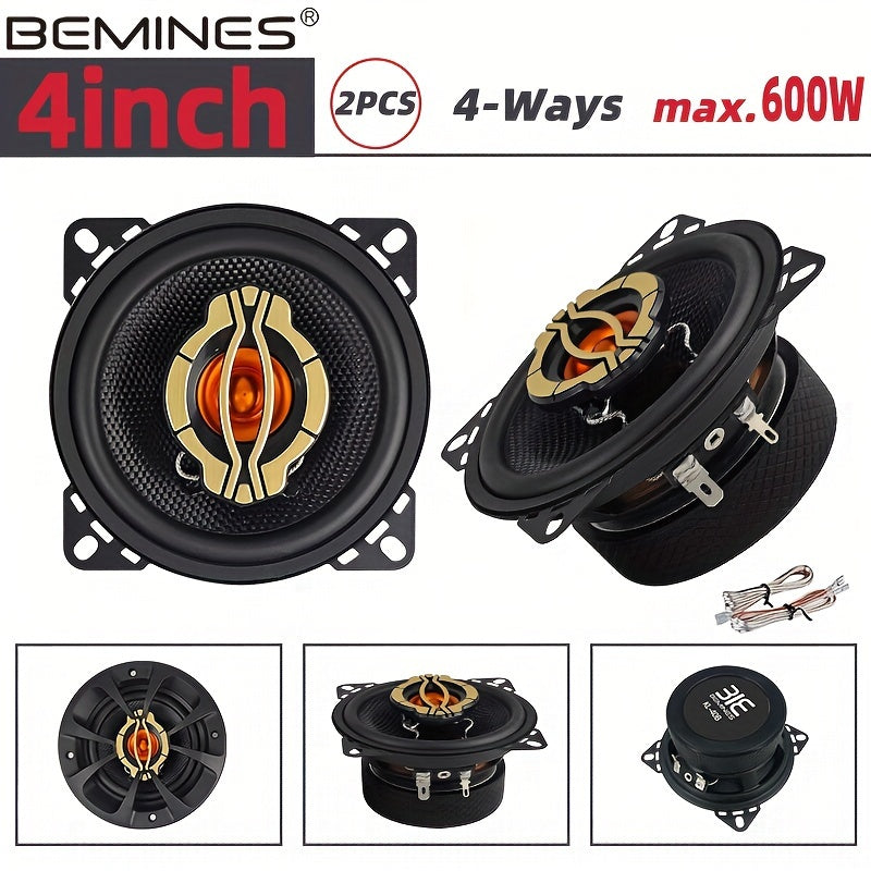 QMF KL-40B High-Performance Car Speakers - 600W MAX, 4" Coaxial Horns with Deep Bass, Easy Install, Shockproof Design, Stereo Sound, MP3 Compatible