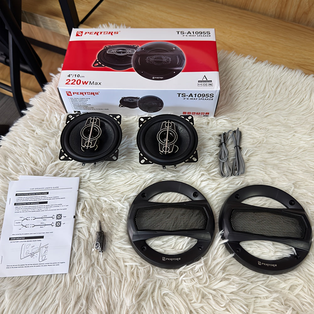 Pair of 4-Inch 4-Way Car Coaxial Speakers, MAX.220W HiFi Stereo Full Range, 12V Vehicle Audio Upgrade for Enhanced Sound Quality