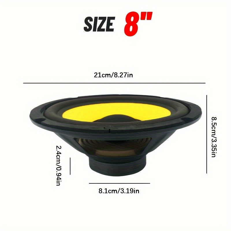 1pc 6"/8"/10" Car Subwoofer, 400W/600W/800W High Power, Good Sound Quality, 4 Ohm, Suitable For Car Component Stereo, 80 Magnet, Bright Yellow