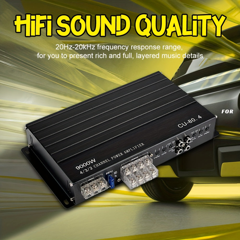 Car Mods MAX.9000W A/B Class 4-Channel Car Amplifier, Compact And Ultra-Thin Power Amplifier, 12V Stereo Audio Amplifier, RMS.70W*4 with Excellent Heat Dissipation And Strong Power, Primarily Promoting Four-Door Speakers