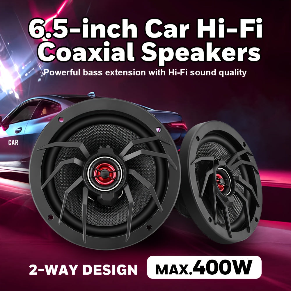 Pair of 6.5-Inch Car Coaxial Speakers, MAX.400W Full Range Modification, 2-Way Design, Frequency Response 65HZ-20KHZ, RMS.50W Full Range Speakers, Sweet and Moving Sound, 12V Suitable for Car Speaker Modification, Car Speaker/sound System, Speakers For Ca
