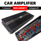 RMS 5000W High-Power Car Amplifier, Class D Single-Channel Car Amplifier, Precision Circuit Board with High-Efficiency Heatsink, High-Power Stereo Amplifier for Powering Subwoofers and Speakers