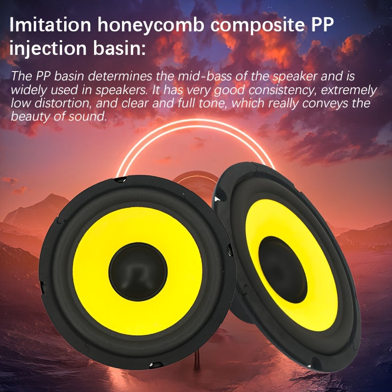 1pc 6"/8"/10" Car Subwoofer, 400W/600W/800W High Power, Good Sound Quality, 4 Ohm, Suitable For Car Component Stereo, 80 Magnet, Bright Yellow