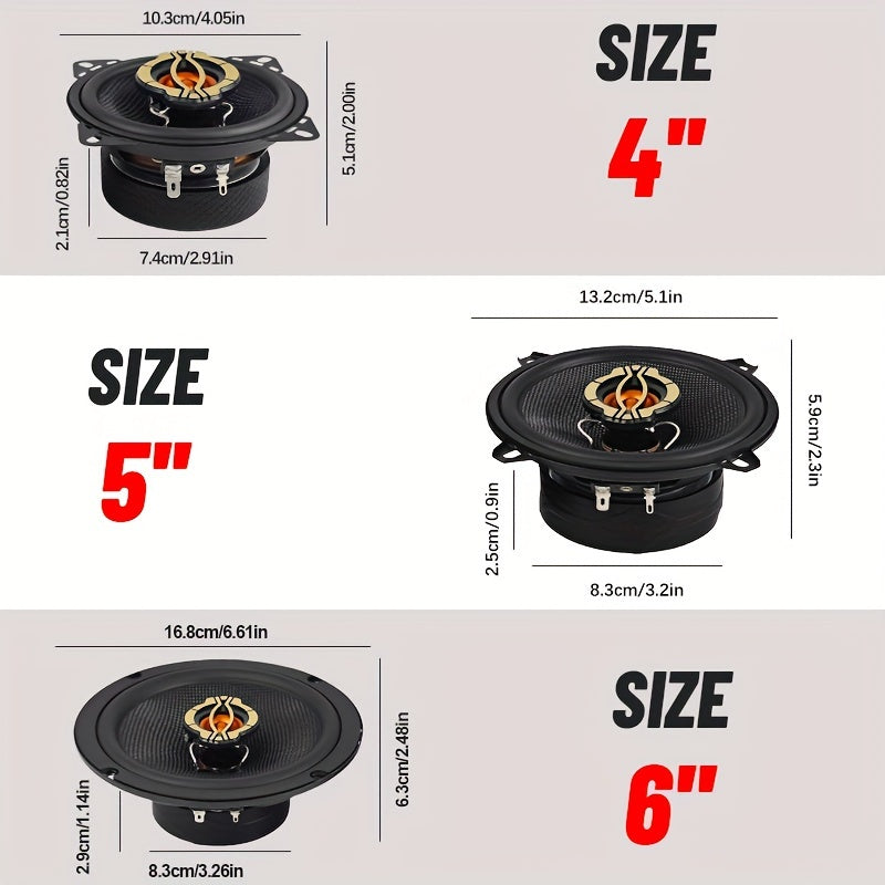 1 Pair of 4-inch/5-inch/6.5-inch Coaxial Car Speakers - 600W/800W/1000W, 4 Ohm, Suitable for Car Audio Upgrades