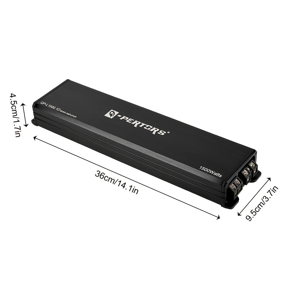 MAX.15000W Compact Class D Automotive Single-Channel Car Amplifier | 1/2/4 Ohm Stable, Heat Dissipation Design, RMS 1500W*1 Ohm, Bridgeable, Efficient Circuit Design, Optimized Sound Quality, Enhanced Bass Effect, 12V Car Power Amplifier