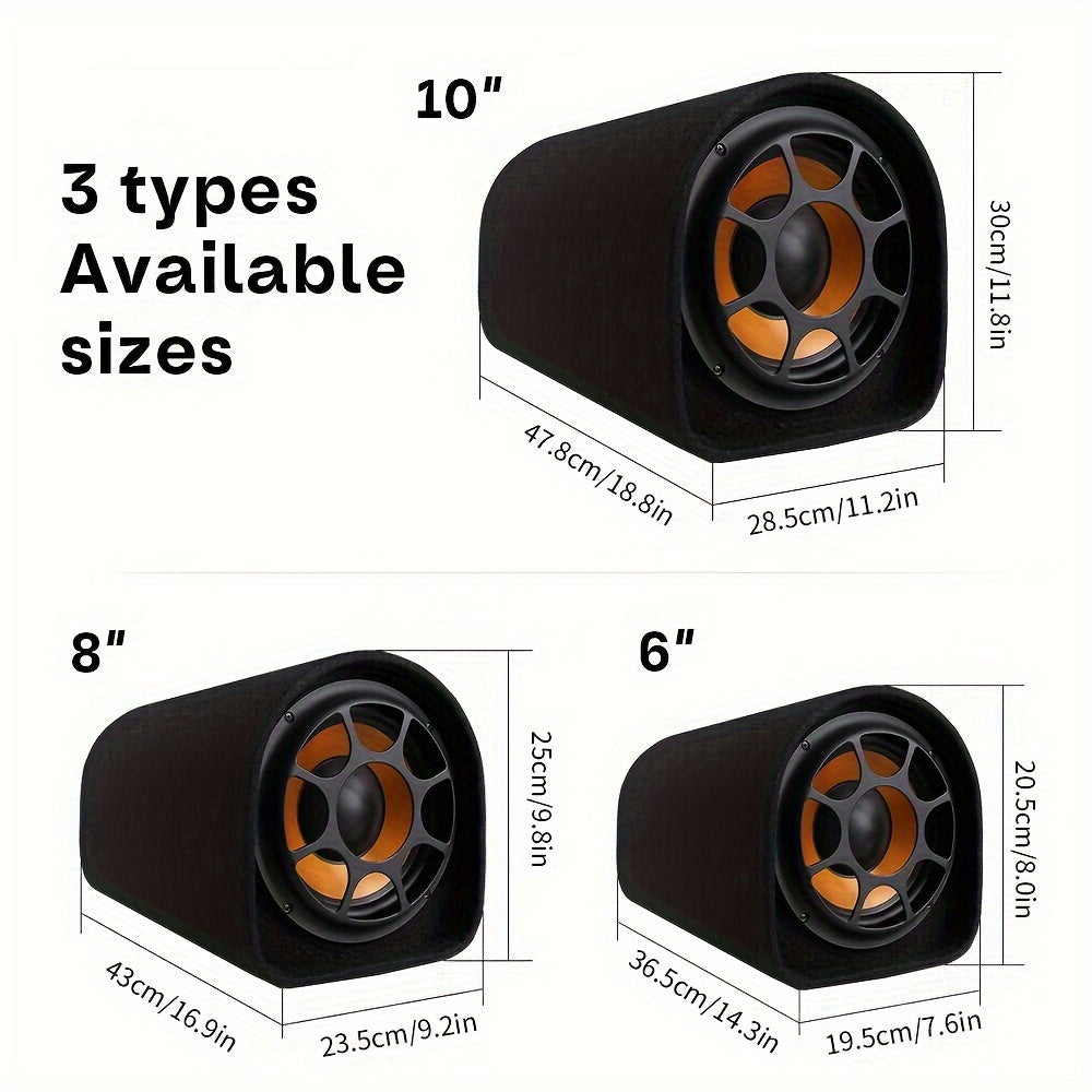 High-Power Active Subwoofer for Cars - 6", 8", 10" Sizes with Built-in Amplifier, Enhances Sound Quality, Easy Installation