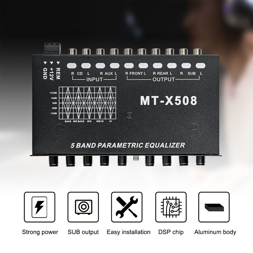5-Band Car Audio Equalizer, Car Audio Graphic Equalizer, Independent Subwoofer Output And Adjustment Function, Enhanced Bass, Adjustable 5-Band Equalizer Car Amplifier EQ5, Without Battery