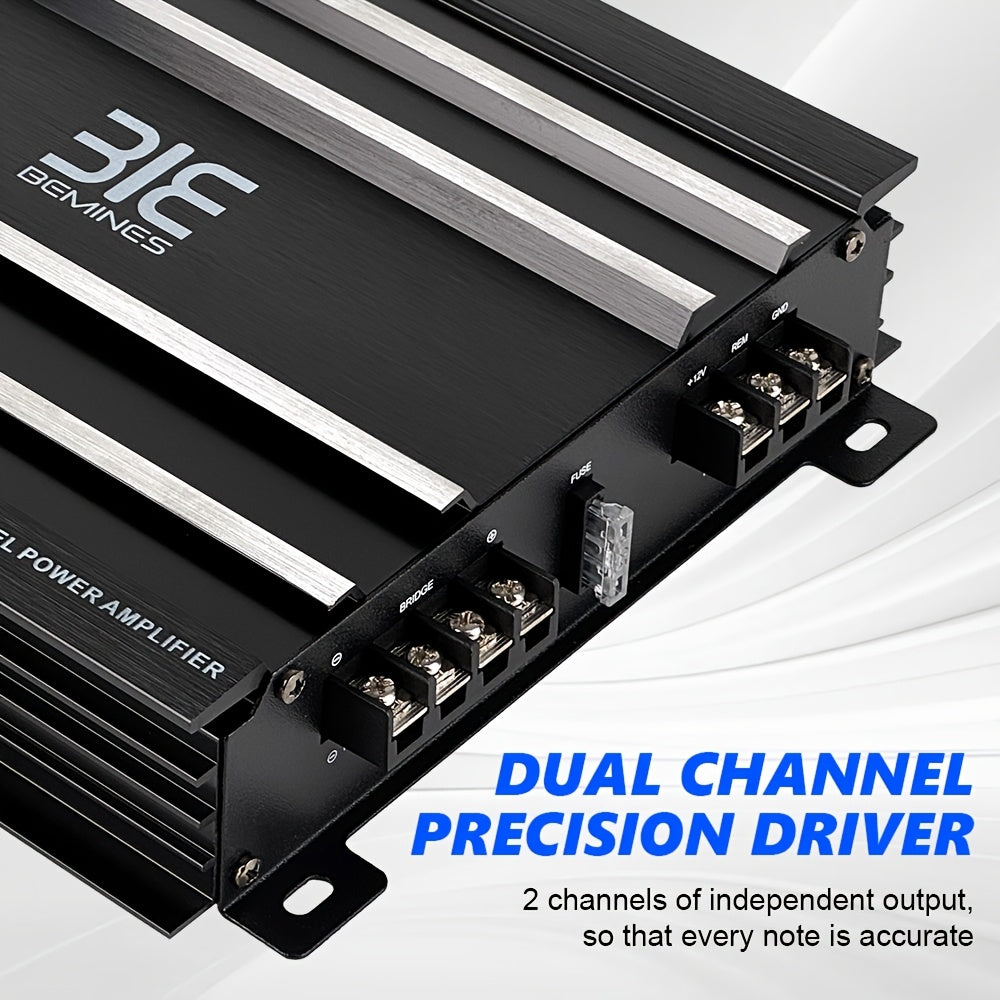 Class A/B 2-channel Car Power Amplifier | High Power, 12V Stereo Audio Amplifier, Excellent Heat Dissipation, Sound Quality Improvement, Aluminum Alloy, Universal Fit, Bemines Brand