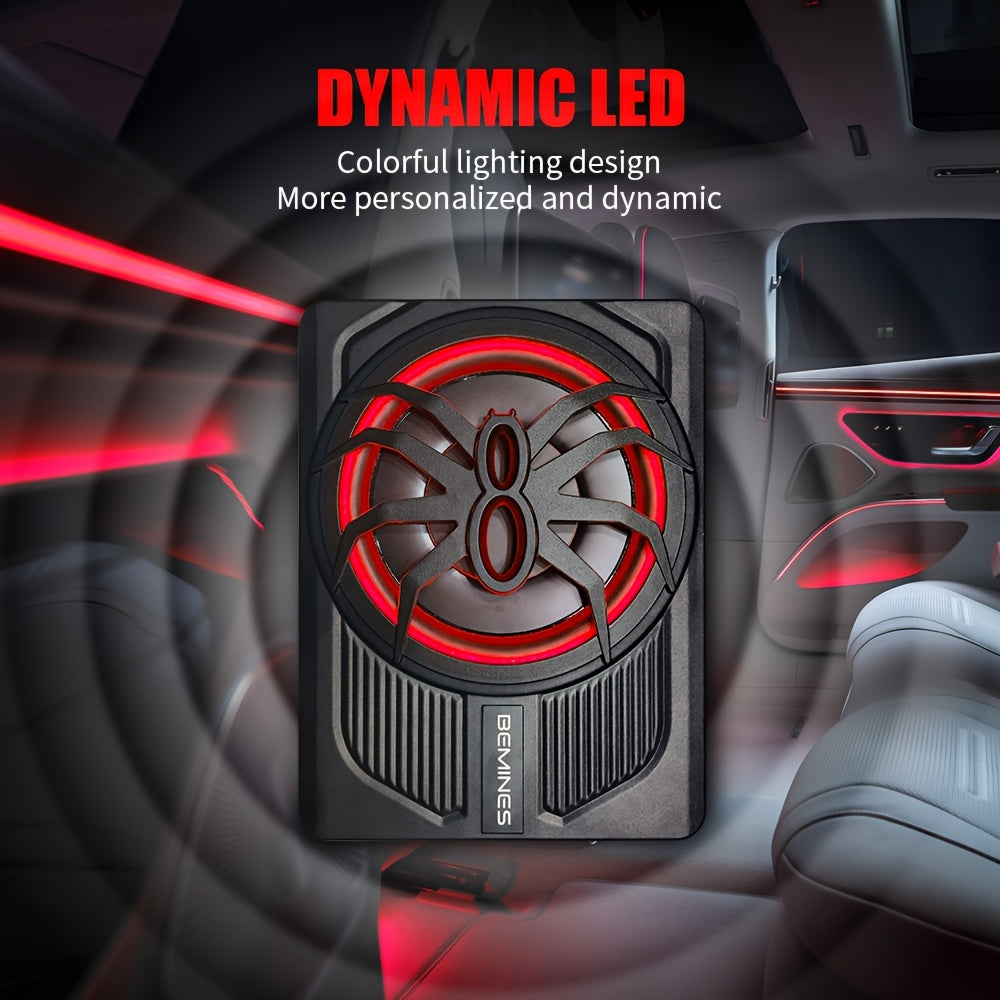 MAX.1500W - 10-Inch Car High-Fidelity Audio Processor, RMS.150W Active Subwoofer with Colorful Lights Dancing to The Rhythm of The Music, Powerful Stereo Sound Effects, Deep Bass Suitable for Car Audio Modification Subwoofers, Without Battery