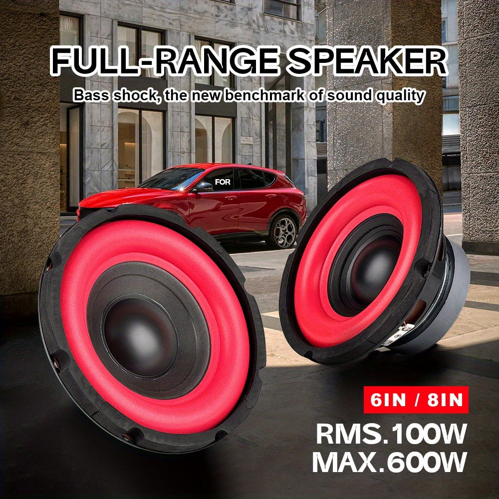 6 Inch / 8 Inch Car Subwoofer, MAX.500W High Power Full Frequency Speaker, 4 Ohm 100 Magnetic 35 Core, Excellent Sound Quality, Thick Bass, Suitable for Car Audio Modification, RMS.100W