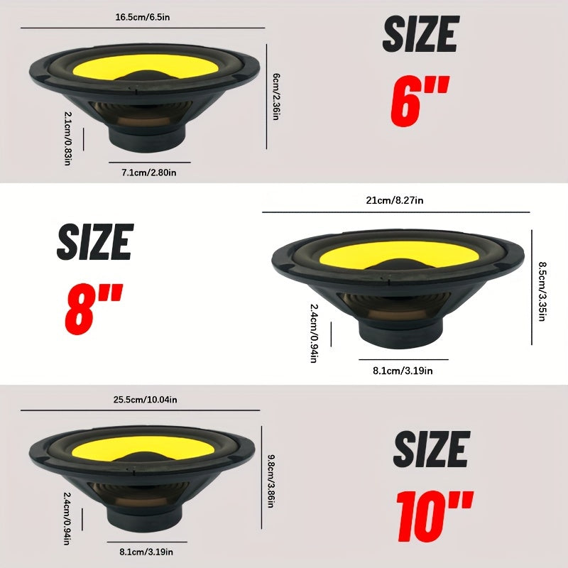 1pc 6"/8"/10" Car Subwoofer, 400W/600W/800W High Power, Good Sound Quality, 4 Ohm, Suitable For Car Component Stereo, 80 Magnet, Bright Yellow