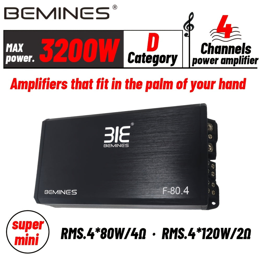 Palm-sized Amplifier, Super , Max. 3200W High-power   Amplifier, Class D 4-channel, with High-efficiency Heatsink