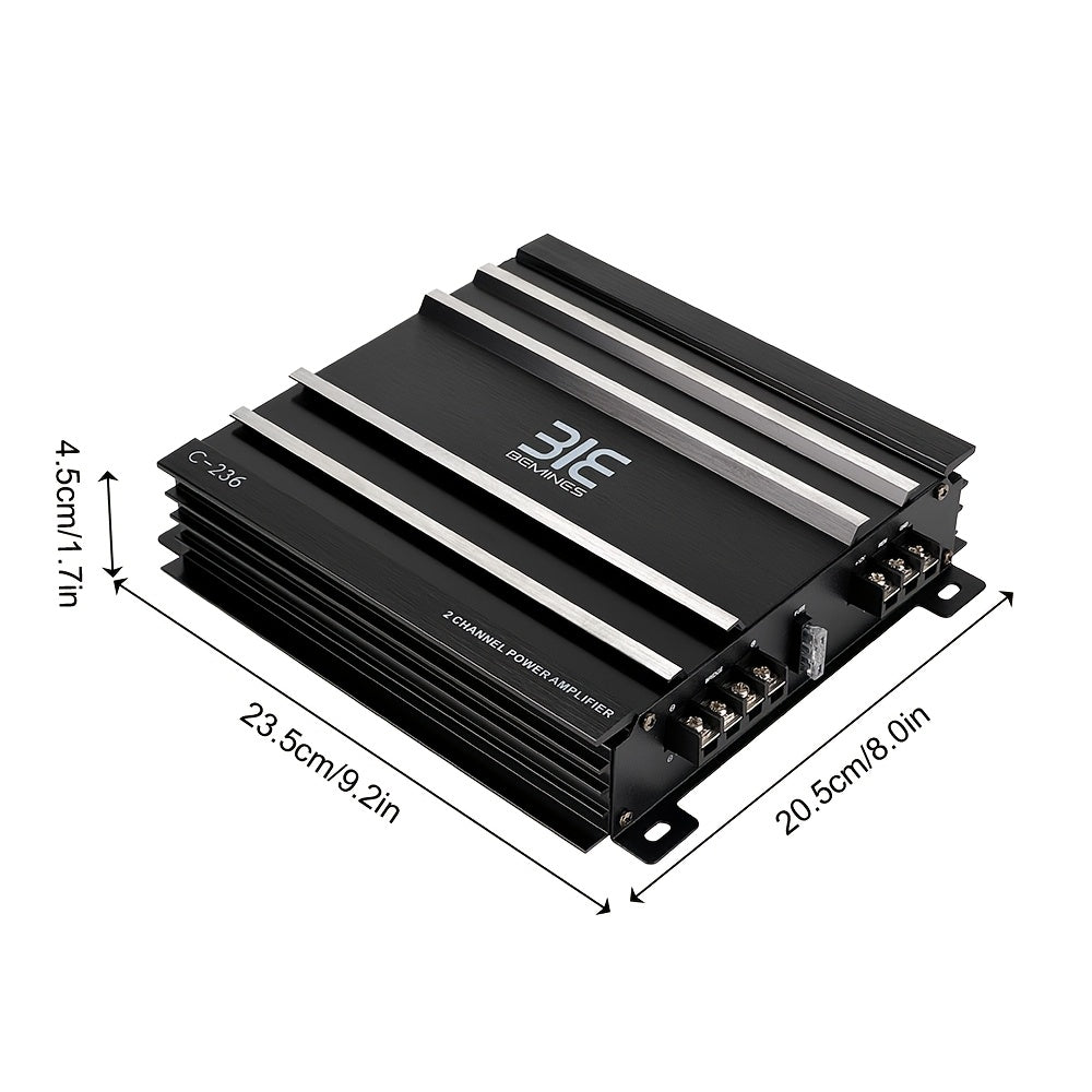 Class A/B 2-channel Car Power Amplifier MAX.3800W | High Power, 12V Stereo Audio Amplifier, Excellent Heat Dissipation, Sound Quality Improvement, Aluminum Alloy, Universal Fit, Bemines Brand
