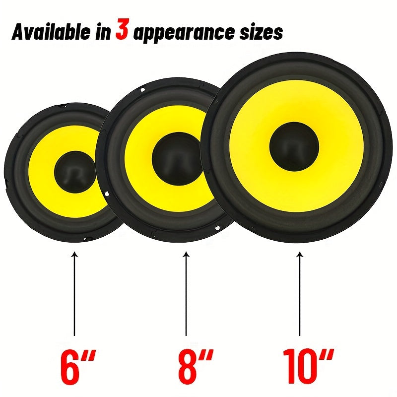 1pc 6"/8"/10" Car Subwoofer,  Good Sound Quality, 4 Ohm, Suitable For Car Component Stereo, 80 Magnet, Bright Yellow
