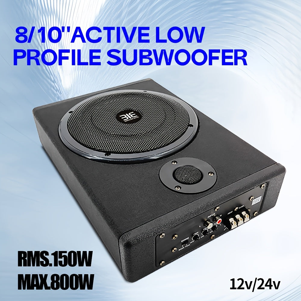 MAX.800W 8-inch/10-inch ultra-thin active subwoofer under the car seat, RMS.150W built-in amplifier, improves sound quality, car audio modification with installation cable