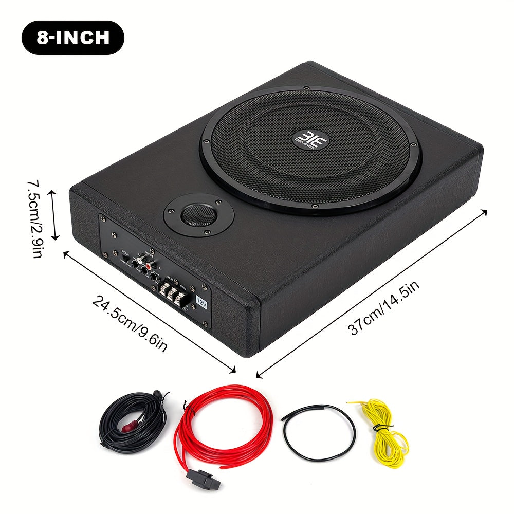 MAX.800W 8-inch/10-inch ultra-thin active subwoofer under the car seat, RMS.150W built-in amplifier, improves sound quality, car audio modification with installation cable