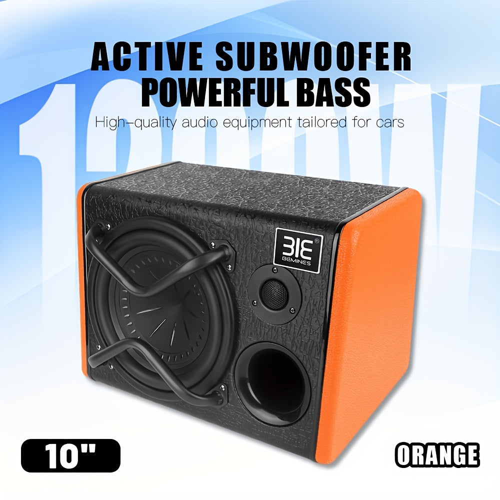 Shocking Bass, High Power, 10-Inch Car Trapezoidal Active Subwoofer, Built-In Amplifier Board, Effectively Improves Car Audio Sound Quality, Enhances Bass, Comes with Installation Cables, Without Battery
