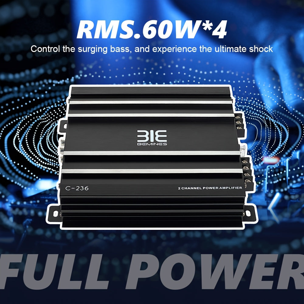 Class A/B 2-channel Car Power Amplifier MAX.3800W | High Power, 12V Stereo Audio Amplifier, Excellent Heat Dissipation, Sound Quality Improvement, Aluminum Alloy, Universal Fit, Bemines Brand
