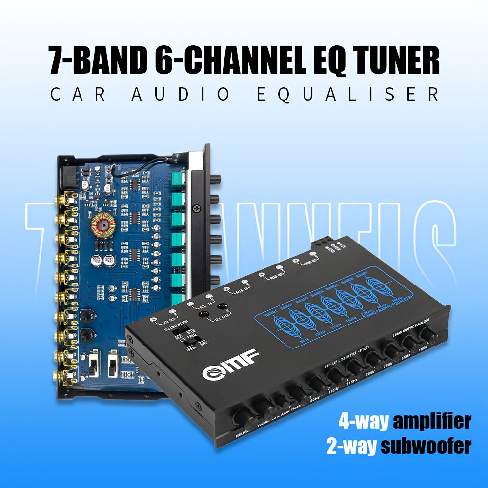 7-Band Car Audio Equalizer with 6-RCA Outputs & 4/2 Channel Amplifier - EQ-Tuned Crossover, Subwoofer Control, 12V Fit for All Cars, Vehicle Sound System | Userfriendly Interface | Clearly Labeled Knobs