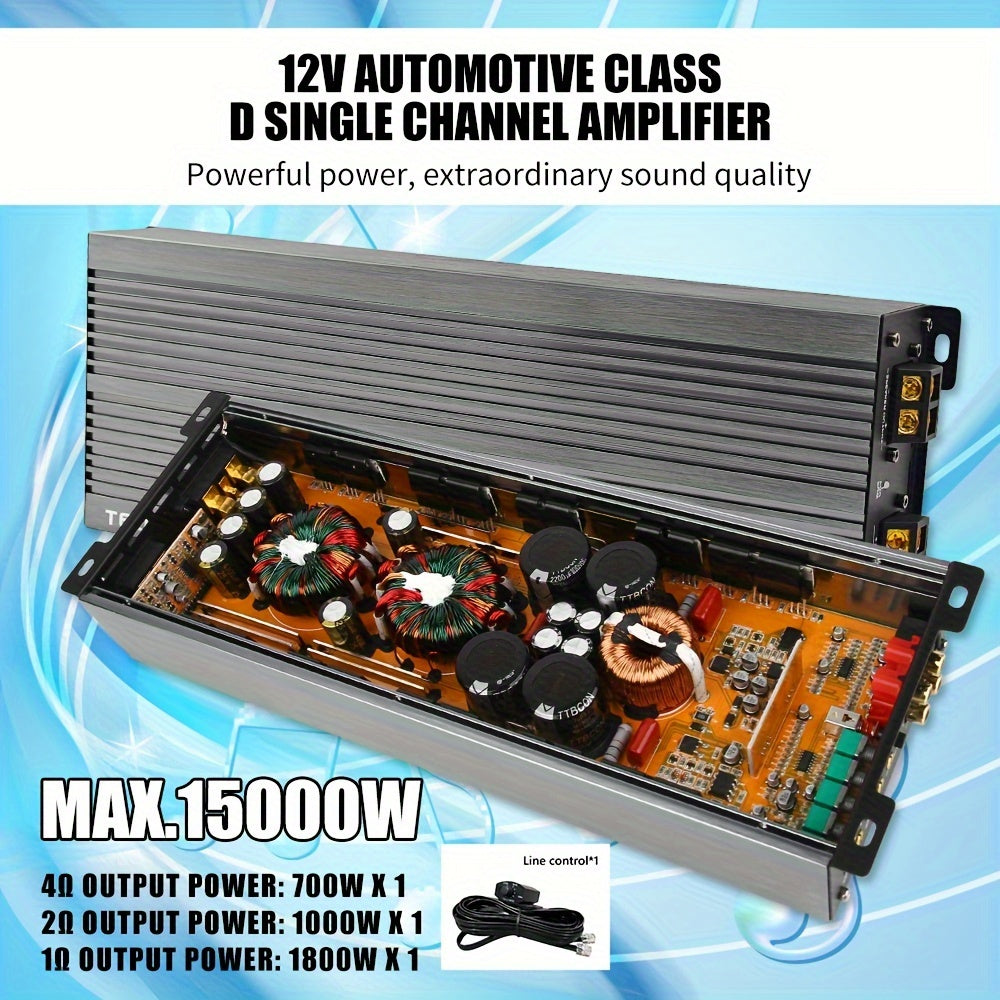 MAX.15000W Class D Mono Car Amplifier, RMS.1800W*1 A Robust Audio System That Improves Sound Clarity, Boosts Bass, And Delivers a Strong Car Audio Experience That Drives Subwoofers And Speakers