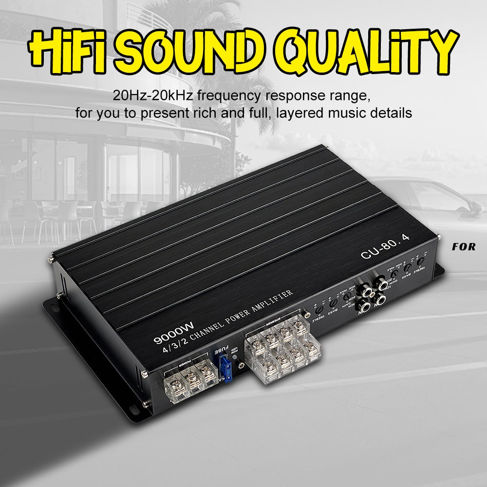 Car Mods MAX.9000W A/B Class 4-Channel Car Amplifier, Compact And Ultra-Thin Power Amplifier, 12V Stereo Audio Amplifier, RMS.70W*4 with Excellent Heat Dissipation And Strong Power, Primarily Promoting Four-Door Speakers