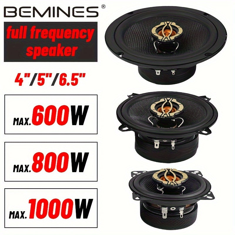 1 Pair of 4-inch/5-inch/6.5-inch Coaxial Car Speakers - 600W/800W/1000W, 4 Ohm, Suitable for Car Audio Upgrades