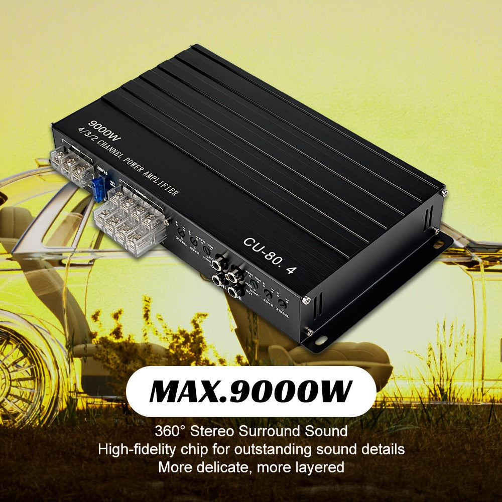 Car Mods MAX.9000W A/B Class 4-Channel Car Amplifier, Compact And Ultra-Thin Power Amplifier, 12V Stereo Audio Amplifier, RMS.70W*4 with Excellent Heat Dissipation And Strong Power, Primarily Promoting Four-Door Speakers