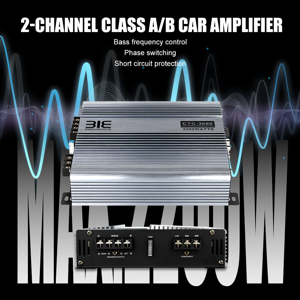 2-Channel Class AB 12V Car Amplifier, Heat Dissipation Designed to Drive Subwoofers And Speakers, Stereo Audio Amplifier with Powerful Power