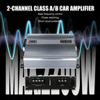 2-Channel Class AB 12V Car Amplifier, Heat Dissipation Designed to Drive Subwoofers And Speakers, Stereo Audio Amplifier with Powerful Power